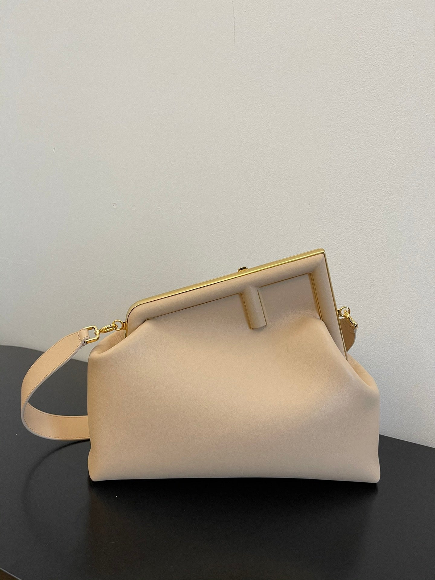Elegant Beige Asymmetric Frame Clutch - Designer Inspired Leather Shoulder Bag