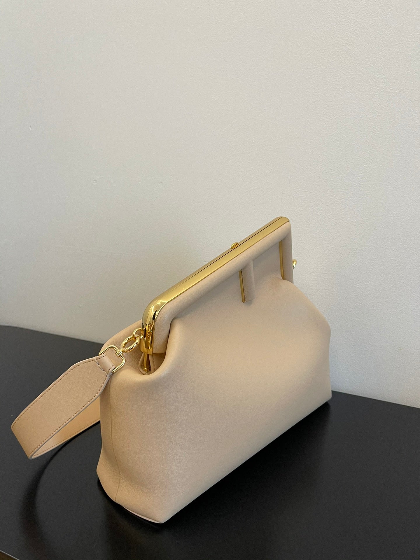 Elegant Beige Asymmetric Frame Clutch - Designer Inspired Leather Shoulder Bag