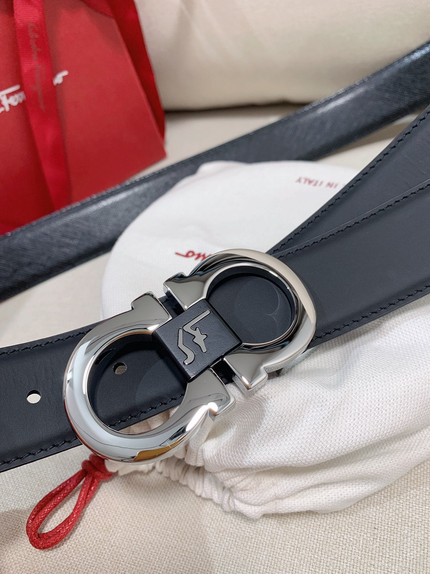Salvatore Ferragamo Men's Gancini Buckle Leather Belt, Black and Silver Hardware