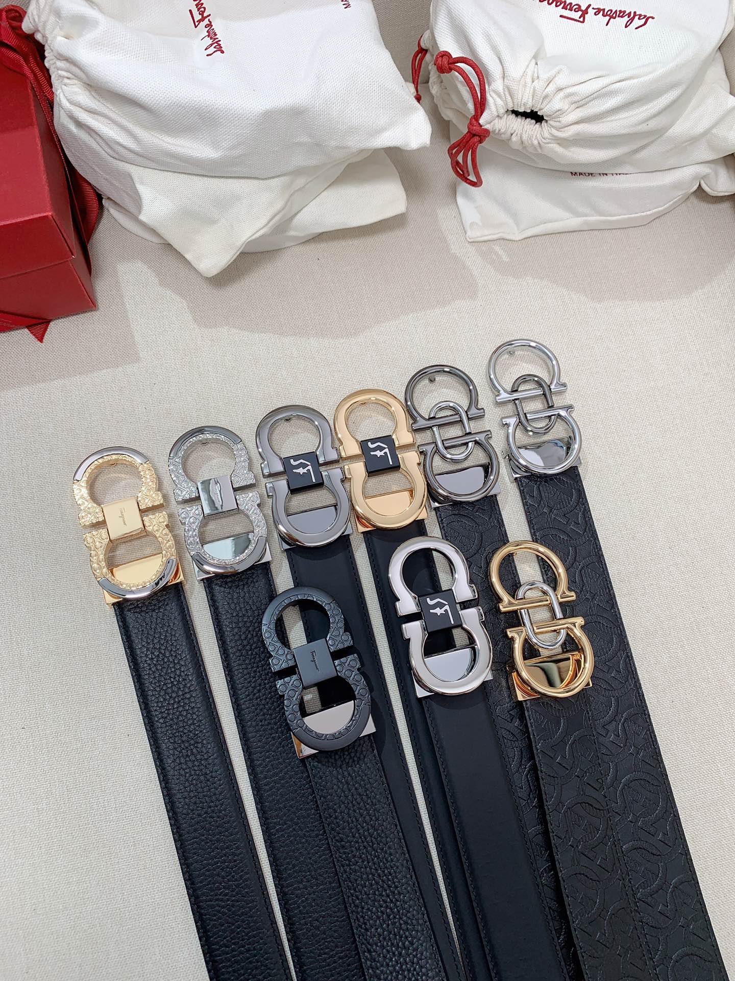 Salvatore Ferragamo Men's Gancini Buckle Leather Belt, Black and Silver Hardware