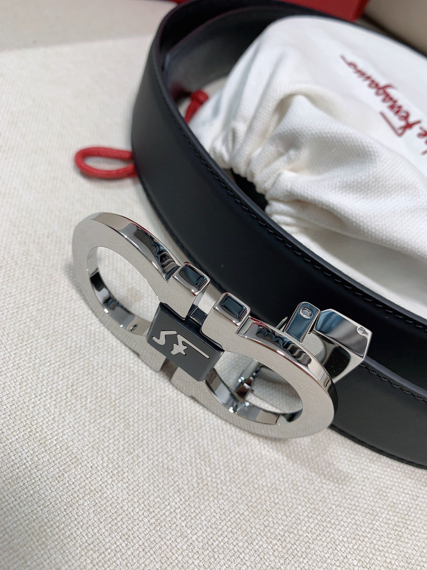 Salvatore Ferragamo Men's Gancini Buckle Leather Belt, Black and Silver Hardware
