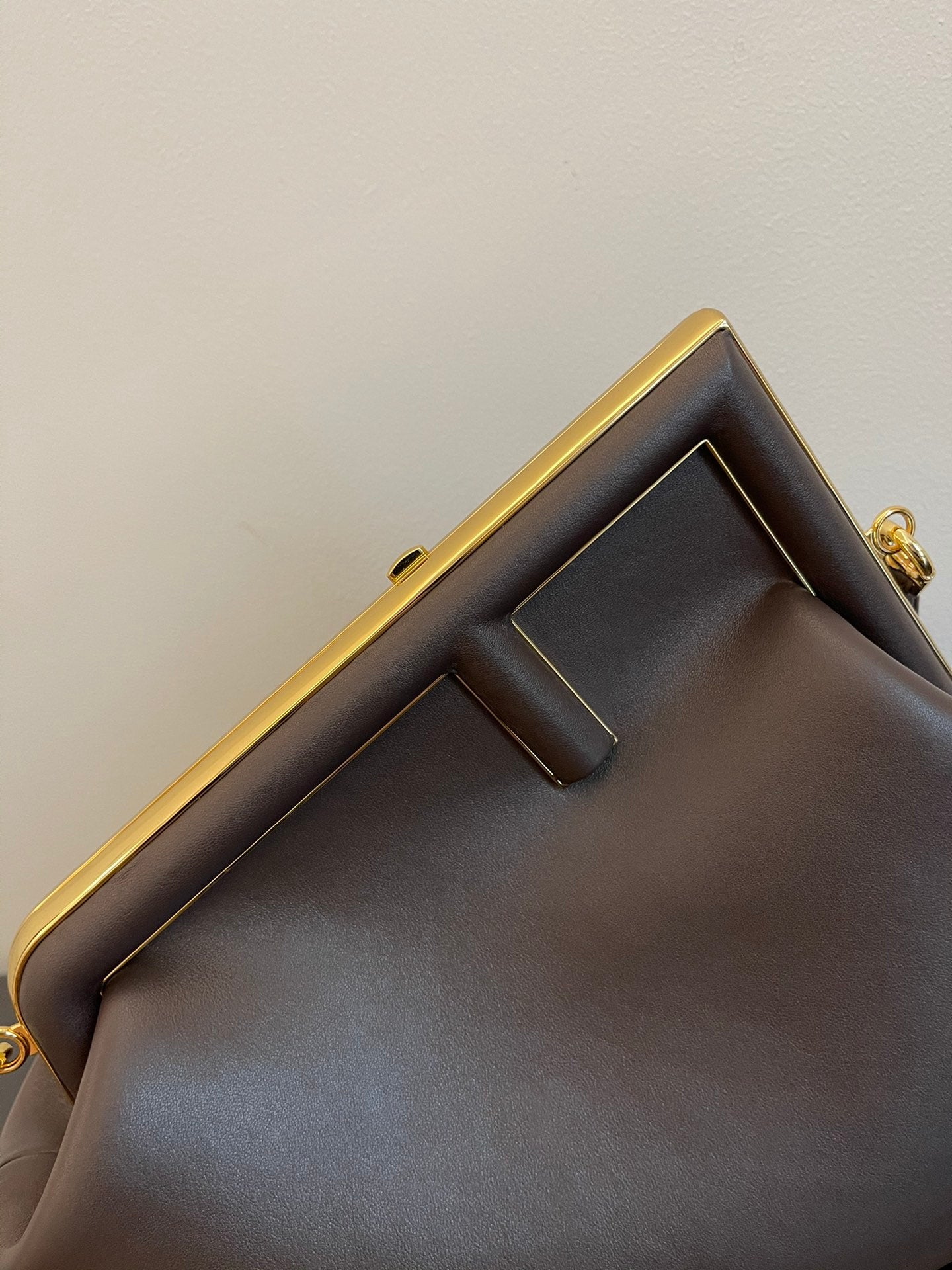 Fendi First Small Brown Leather Clutch with Gold-Tone F Clasp