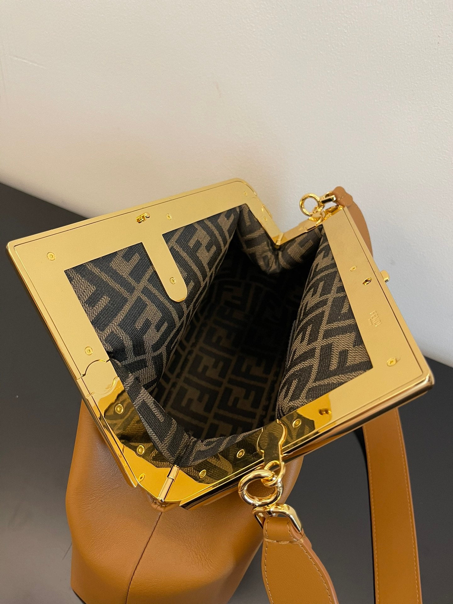 Fendi First Medium Tan Nappa Leather Clutch Bag