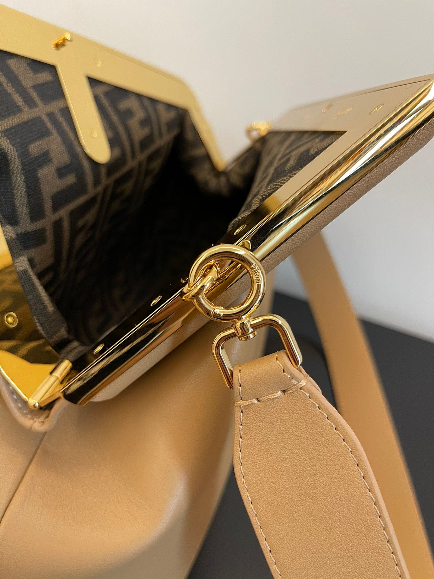 Small Leather Asymmetric Clutch Bag with Detachable Shoulder Strap - Beige