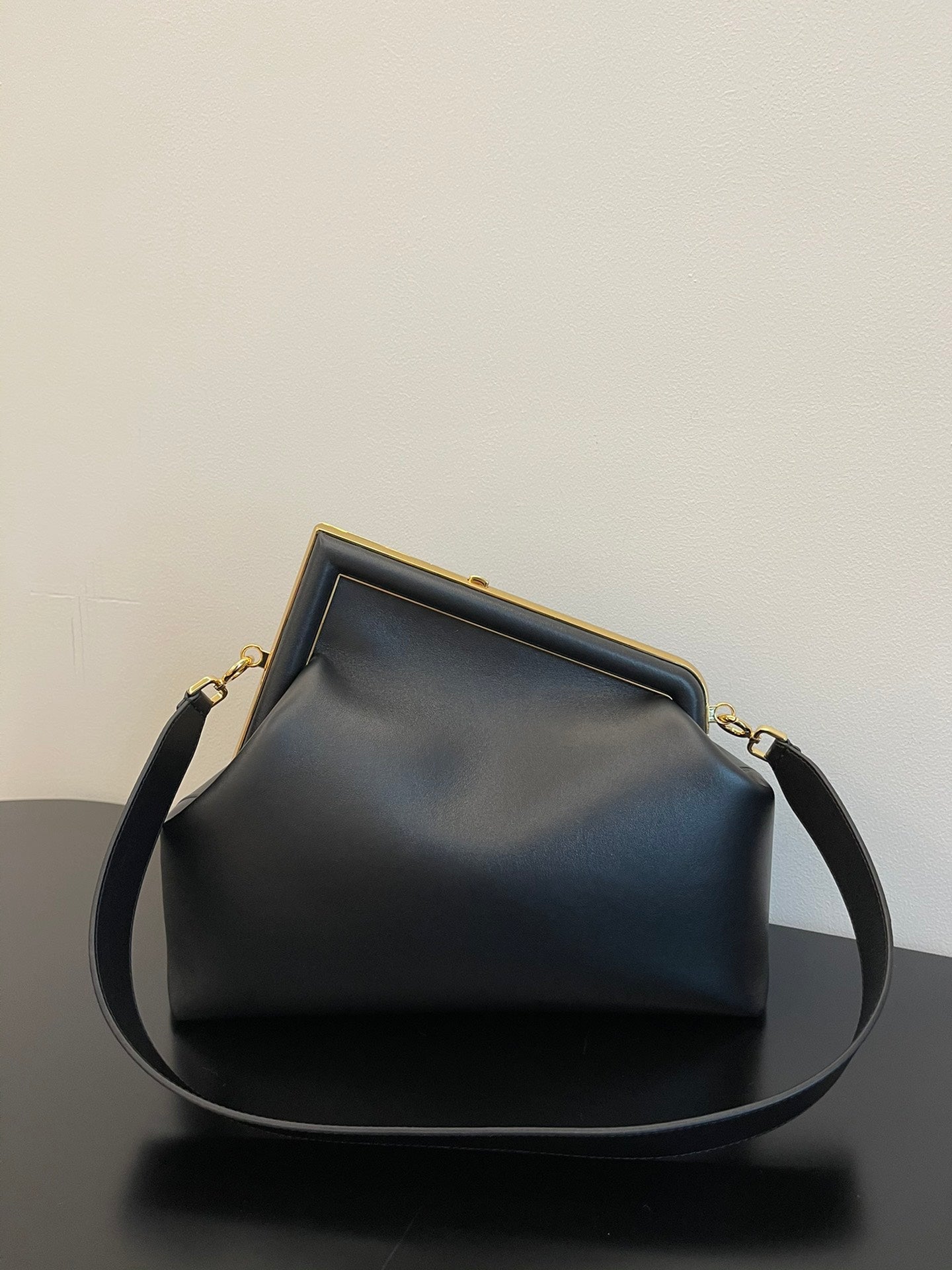 Elegant Black Leather Frame Clutch Bag - Designer Style Crossbody Handbag