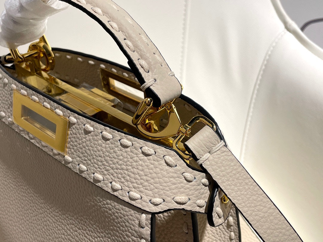 Elegant White Leather Top Handle Crossbody Bag with Gold-Tone Hardware
