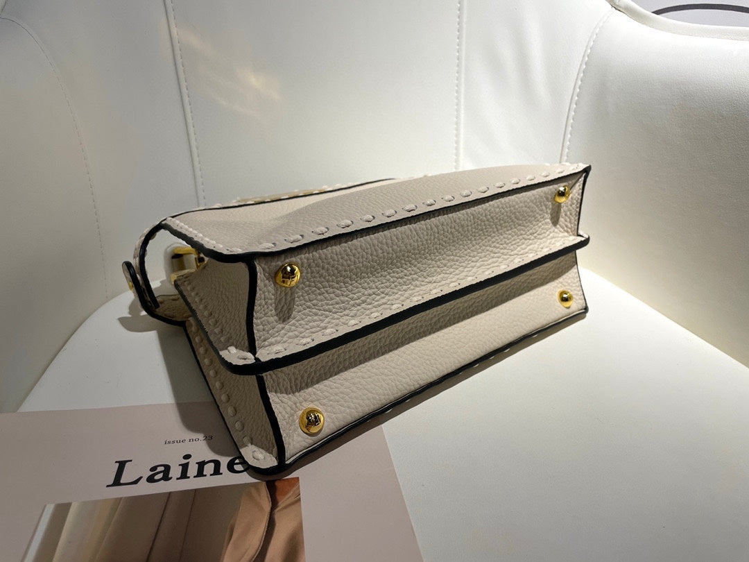 Elegant White Leather Top Handle Crossbody Bag with Gold-Tone Hardware