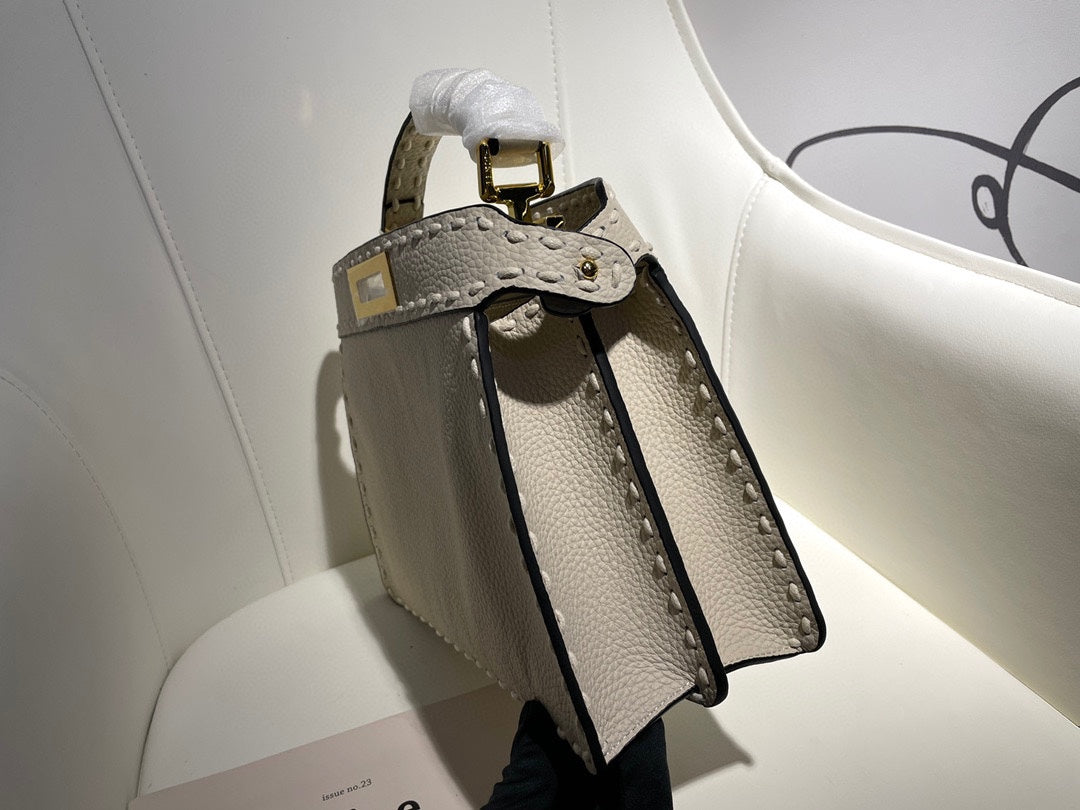 Elegant White Leather Top Handle Crossbody Bag with Gold-Tone Hardware
