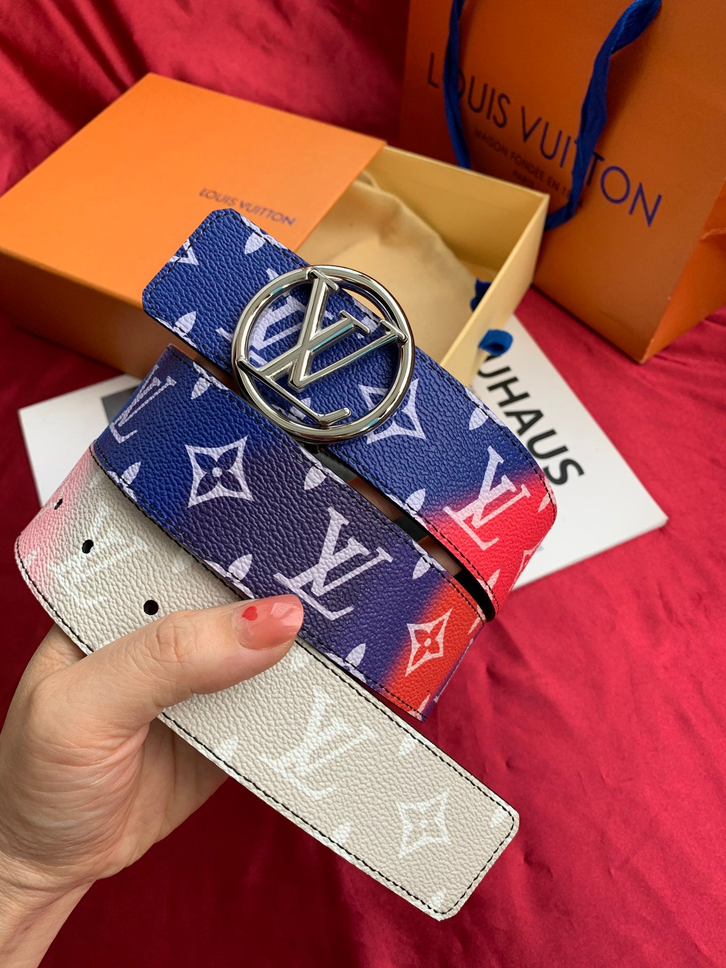 Louis Vuitton LV Circle Belt Monogram Canvas Blue and Pink Gradient with Silver Buckle