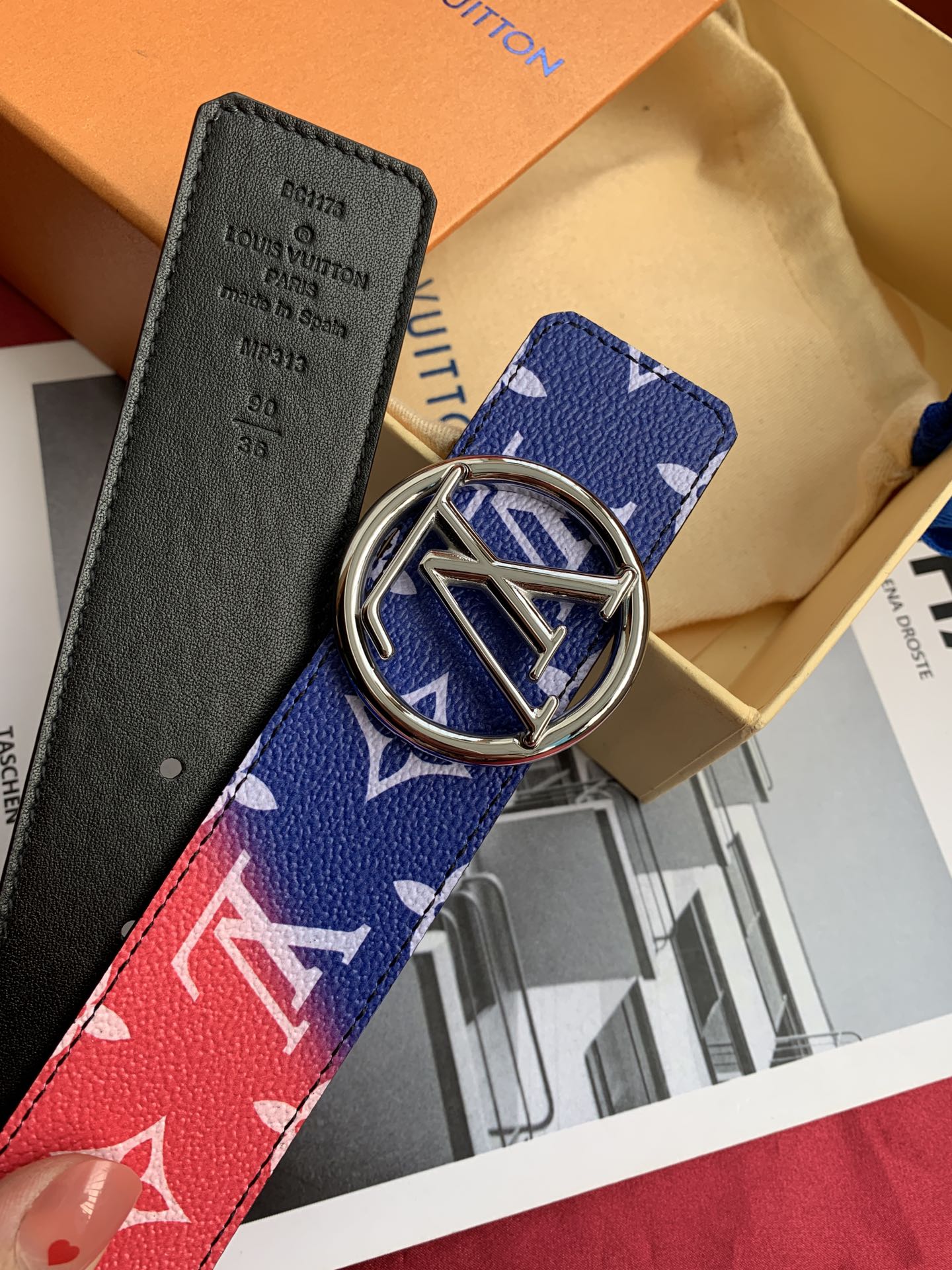 Louis Vuitton LV Circle Belt Monogram Canvas Blue and Pink Gradient with Silver Buckle