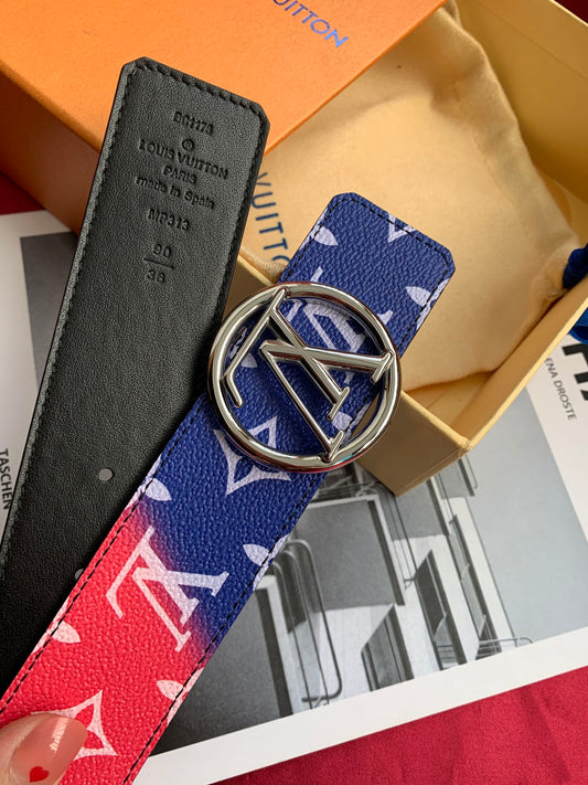 Louis Vuitton LV Circle Belt Monogram Canvas Blue and Pink Gradient with Silver Buckle