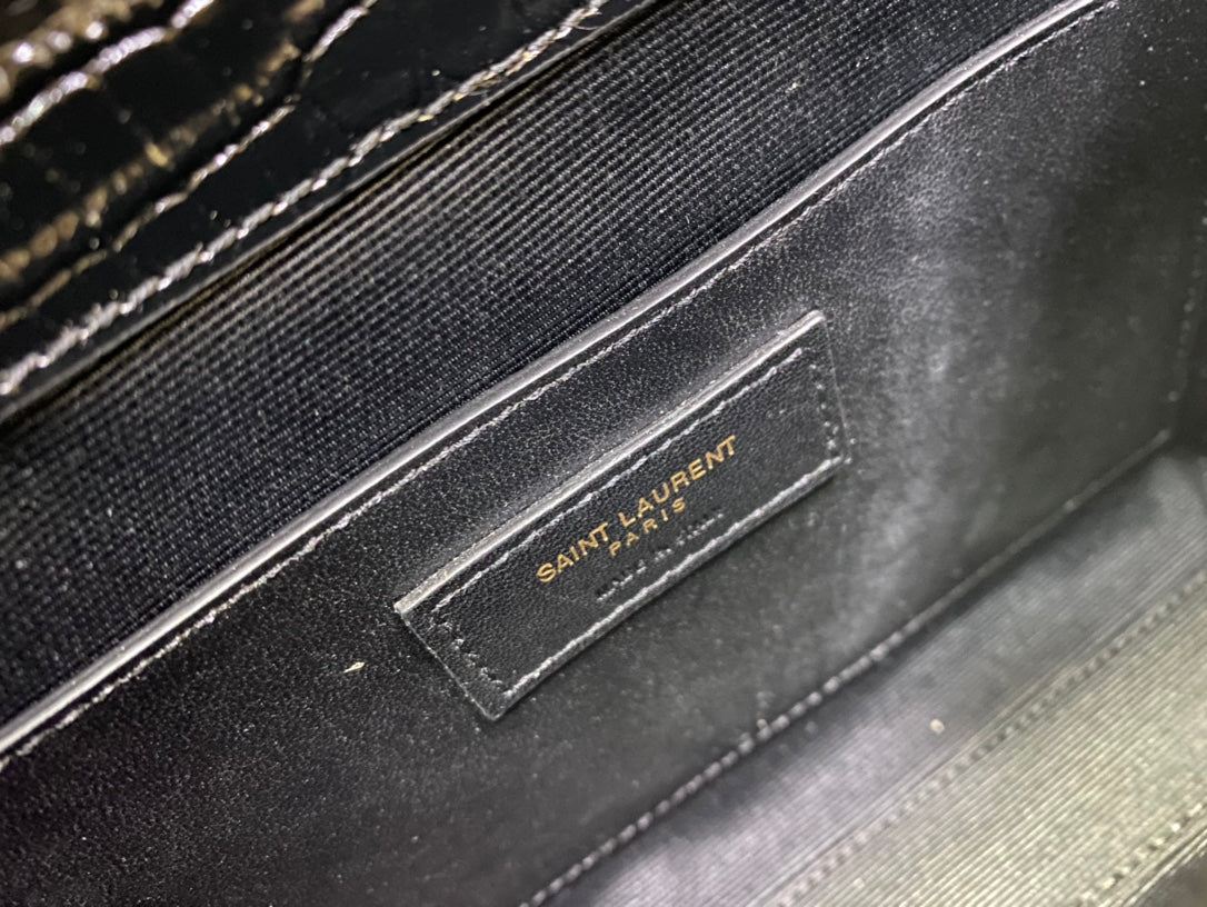Saint Laurent Manhattan Small Shoulder Bag in Crocodile-Embossed Leather - Black
