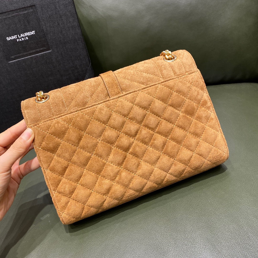 Saint Laurent Envelope Medium Bag in Quilted Suede - Tan