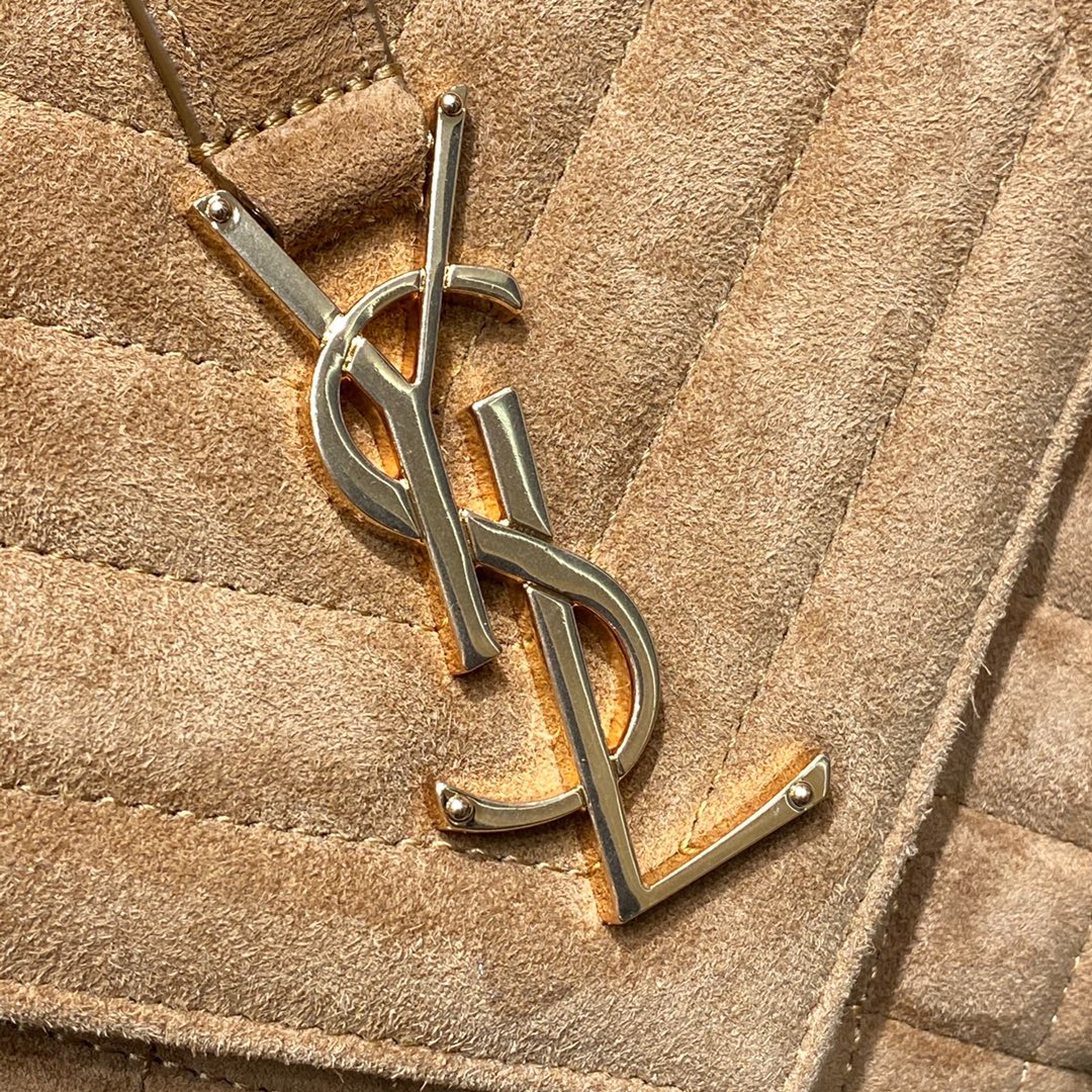 Saint Laurent Envelope Medium Bag in Quilted Suede - Tan