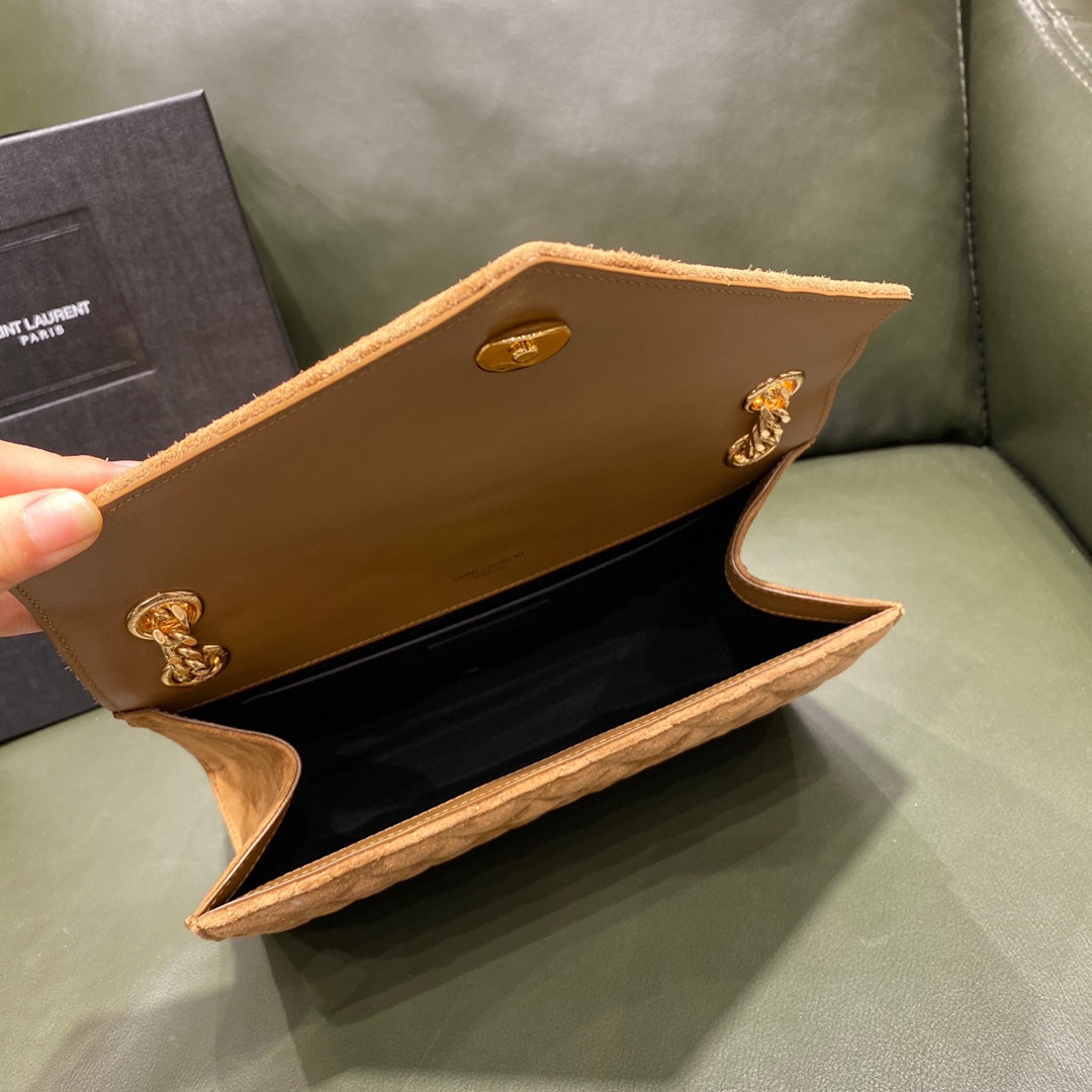 Saint Laurent Envelope Medium Bag in Quilted Suede - Tan