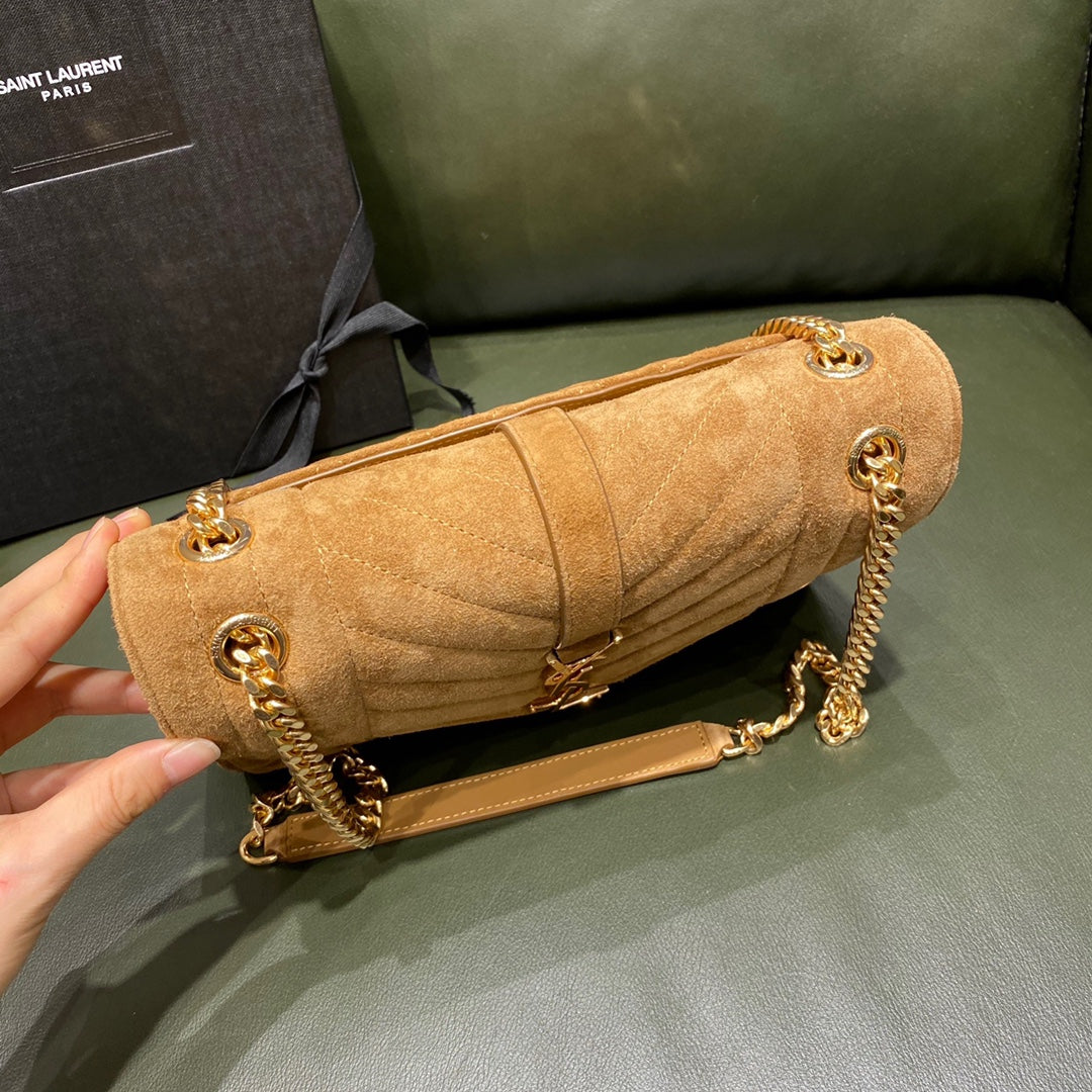Saint Laurent Envelope Medium Bag in Quilted Suede - Tan