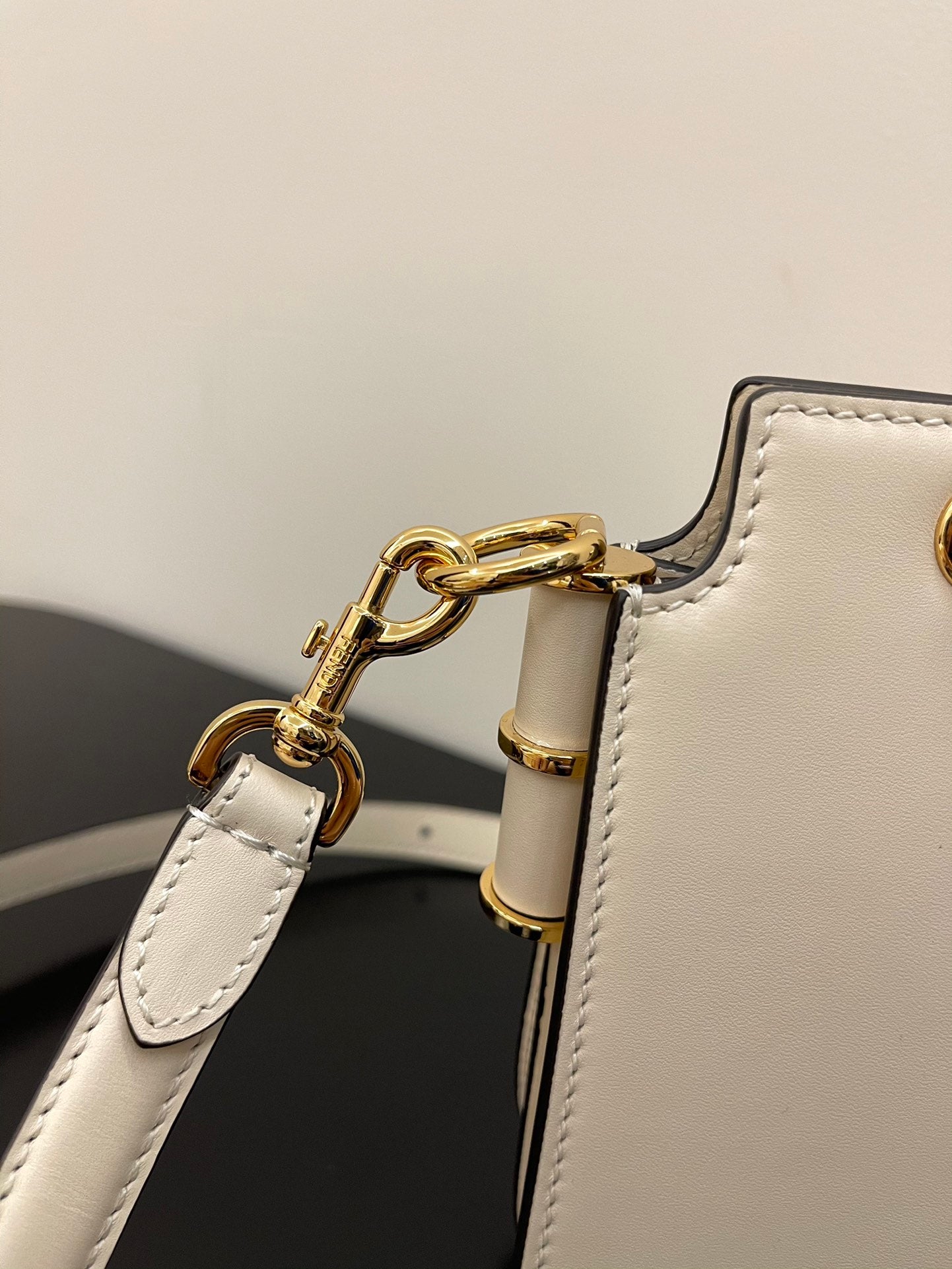 Fendi C'Mon Small White Leather Shoulder Bag with Gold FF Logo