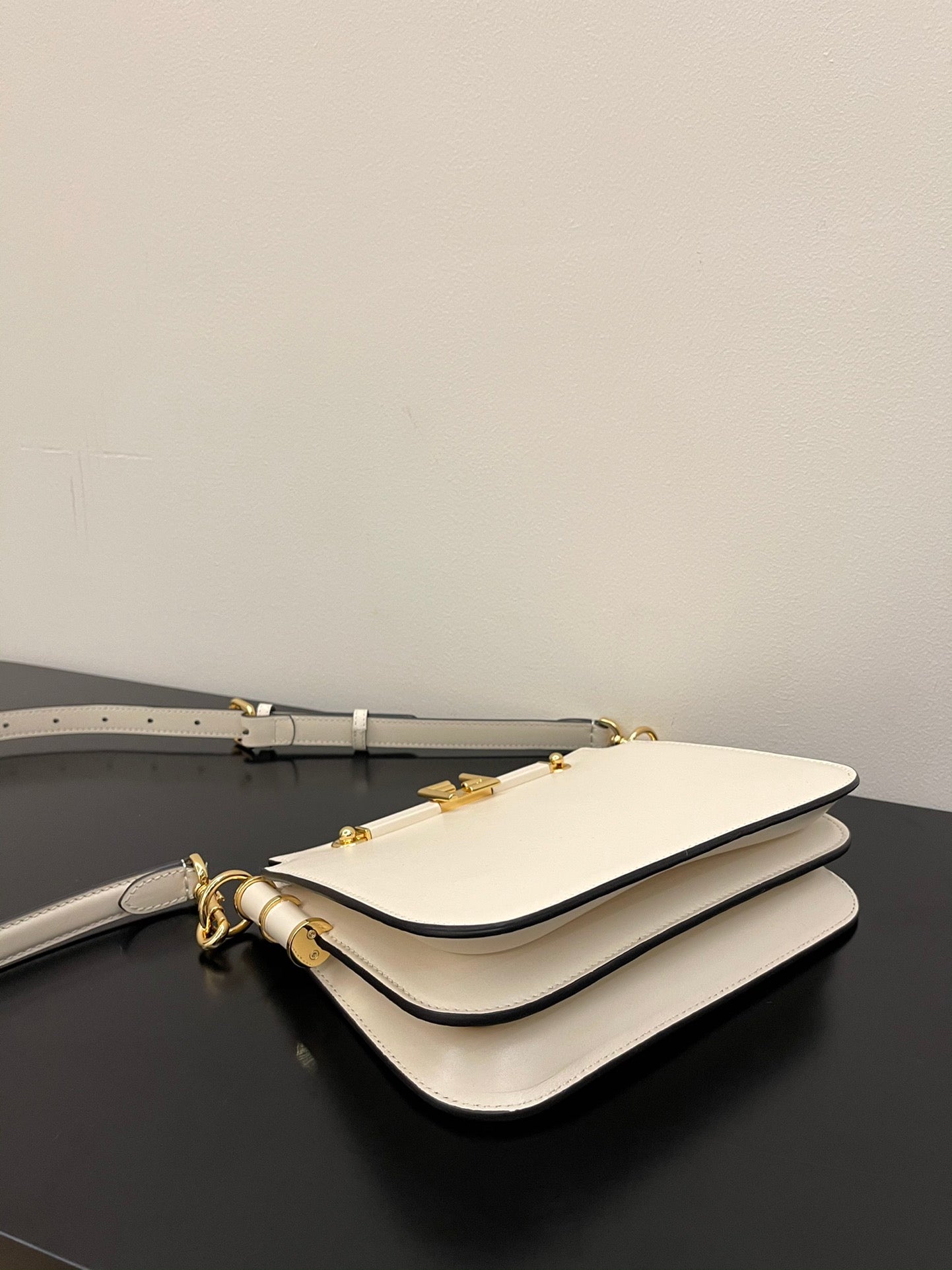 Fendi Touch Small Shoulder Bag in White Leather with Gold-Tone Hardware