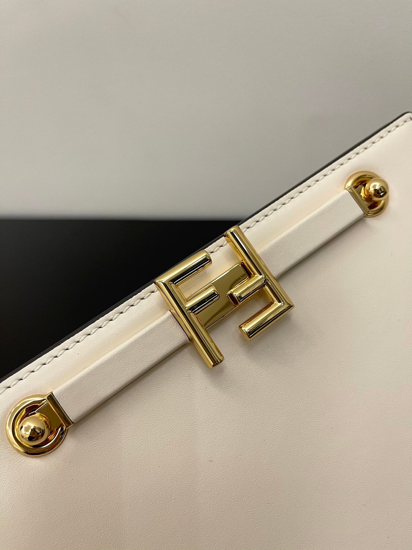 Fendi Touch Small Shoulder Bag in White Leather with Gold-Tone Hardware