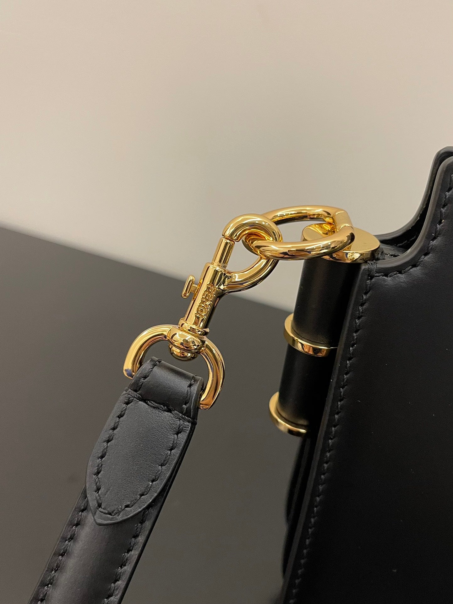 Fendi Black Leather Touch Shoulder Bag with Gold-Tone Hardware