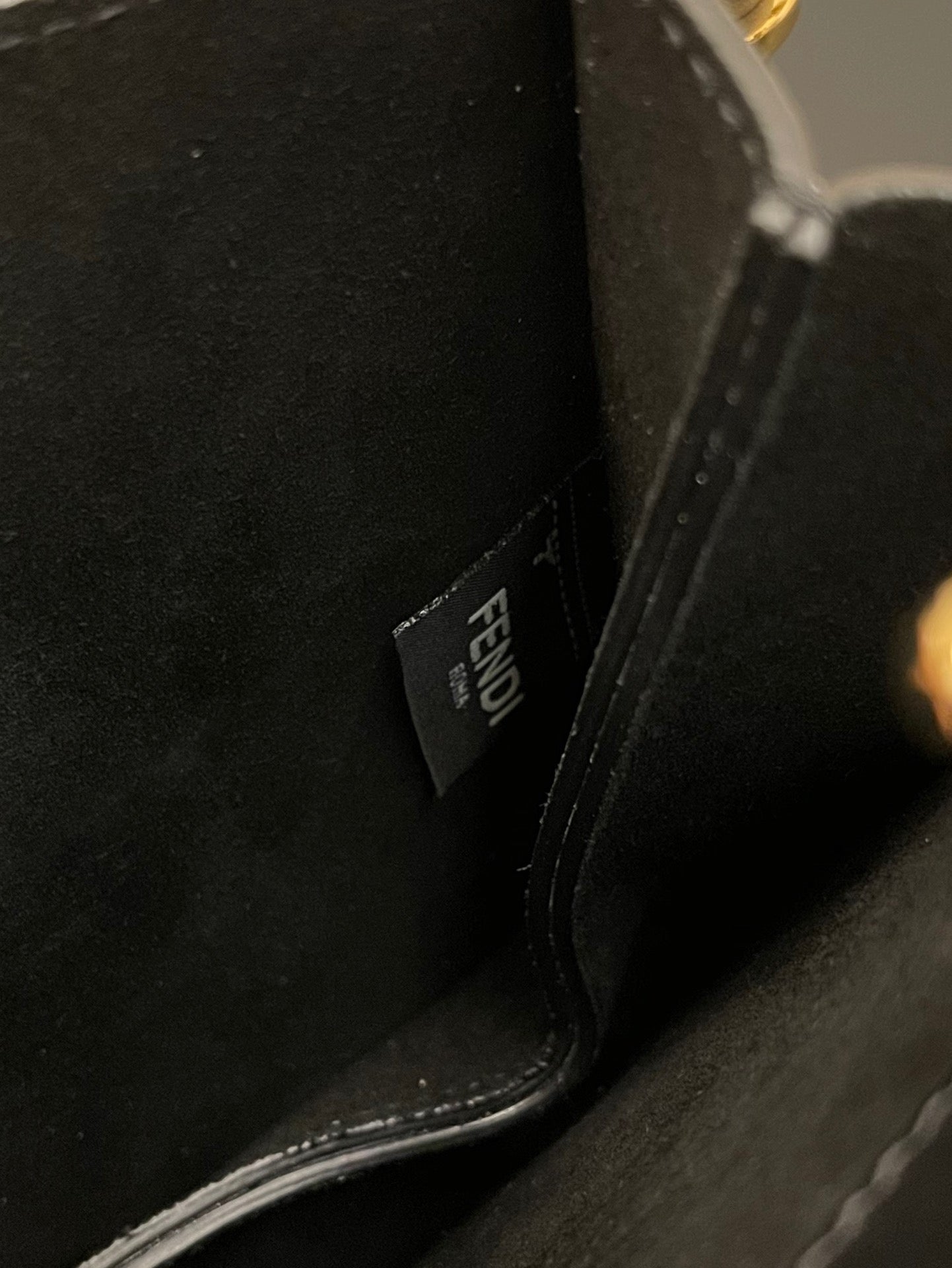 Fendi Black Leather Shoulder Bag with Gold-Tone FF Logo Clasp