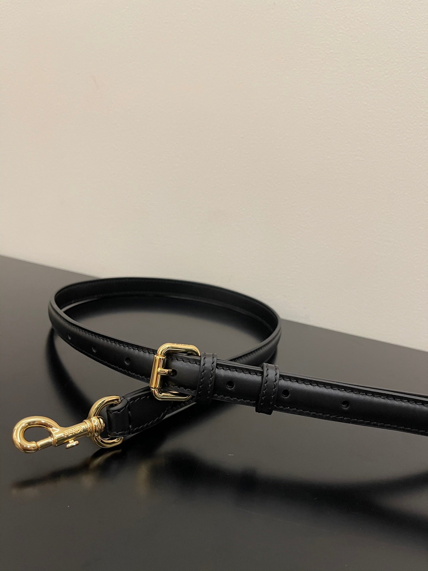 Fendi Black Leather Shoulder Bag with Gold-Tone FF Logo Clasp