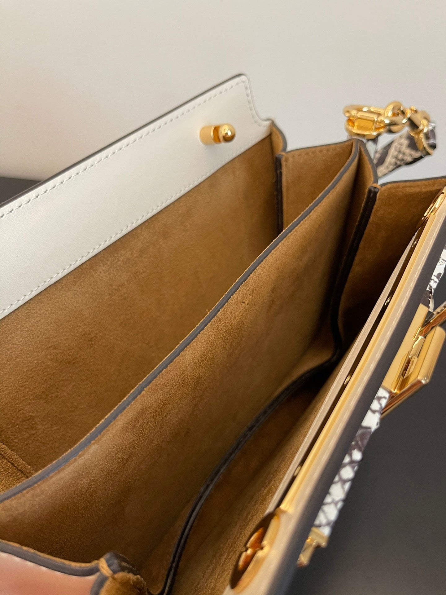 Fendi C'mon Mini White Leather Crossbody Bag with Gold FF Logo