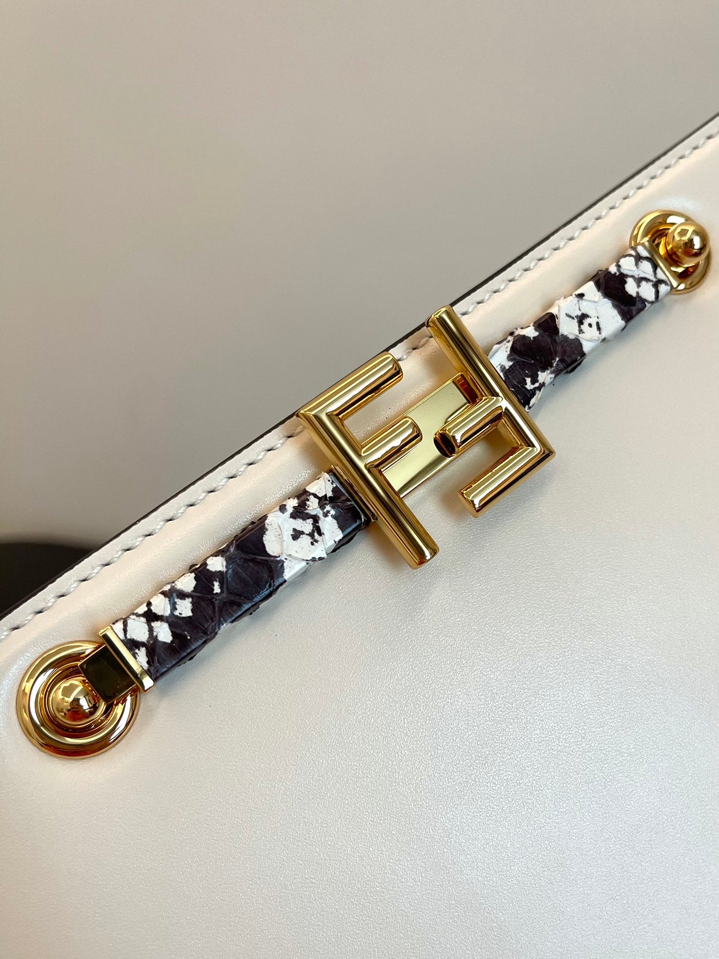 Fendi C'mon Mini White Leather Crossbody Bag with Gold FF Logo