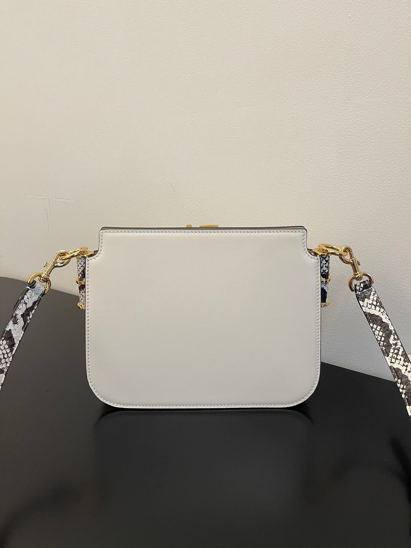 Fendi C'mon Mini White Leather Crossbody Bag with Gold FF Logo
