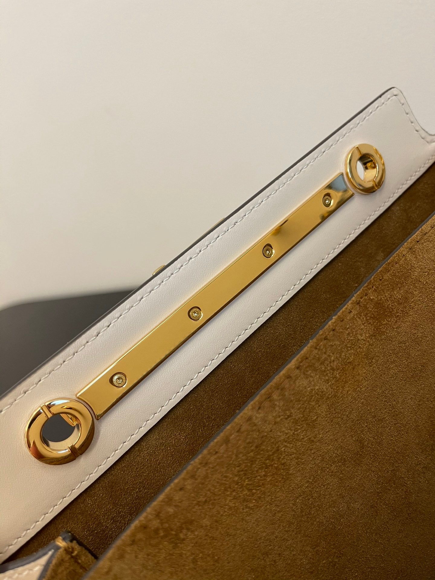 Fendi C'mon Mini White Leather Crossbody Bag with Gold FF Logo