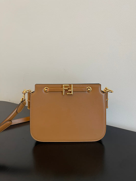 Fendi Touch Small Leather Shoulder Bag - Tan Brown