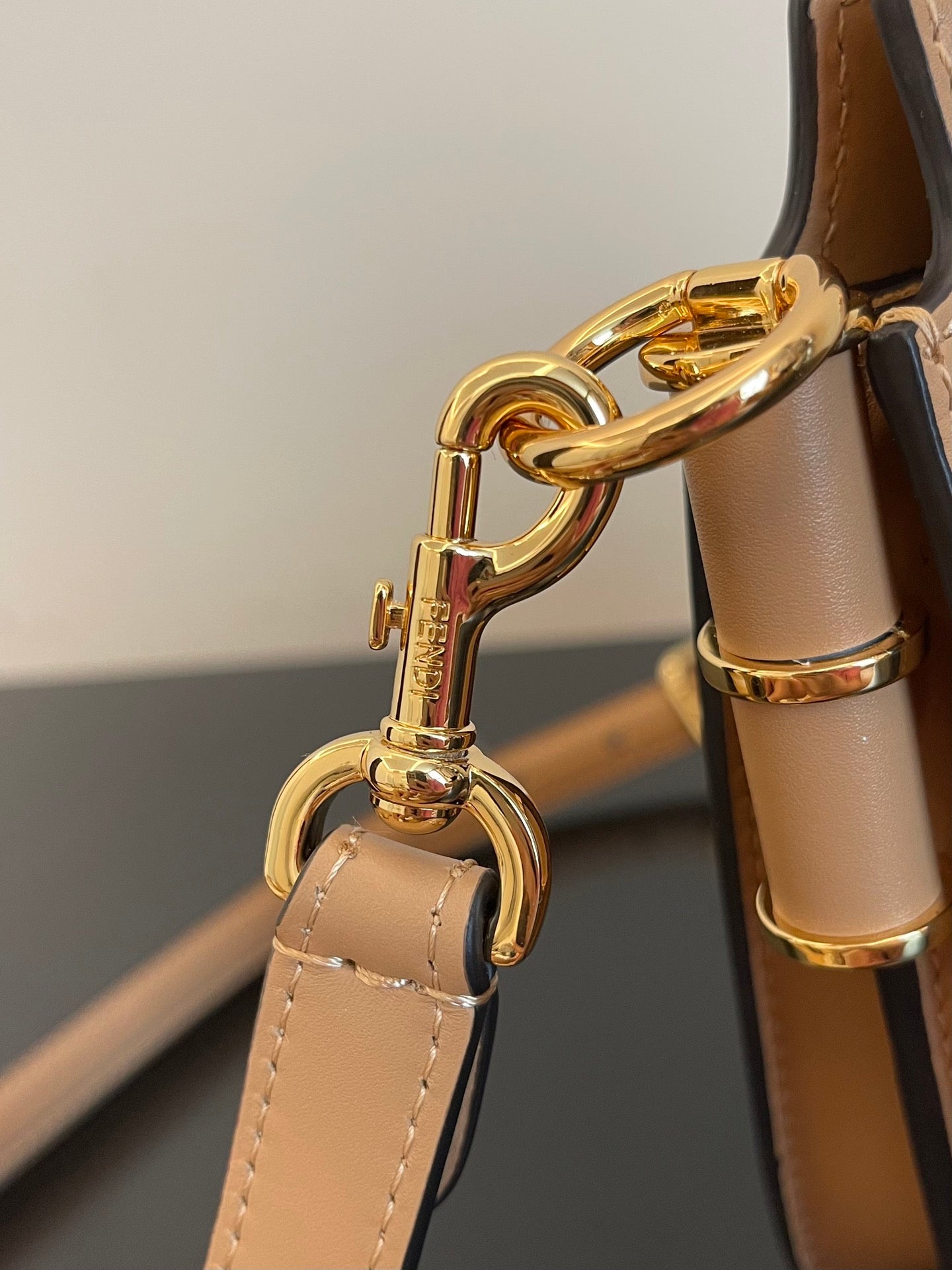 Fendi Touch Leather Shoulder Bag in Beige with Gold Hardware