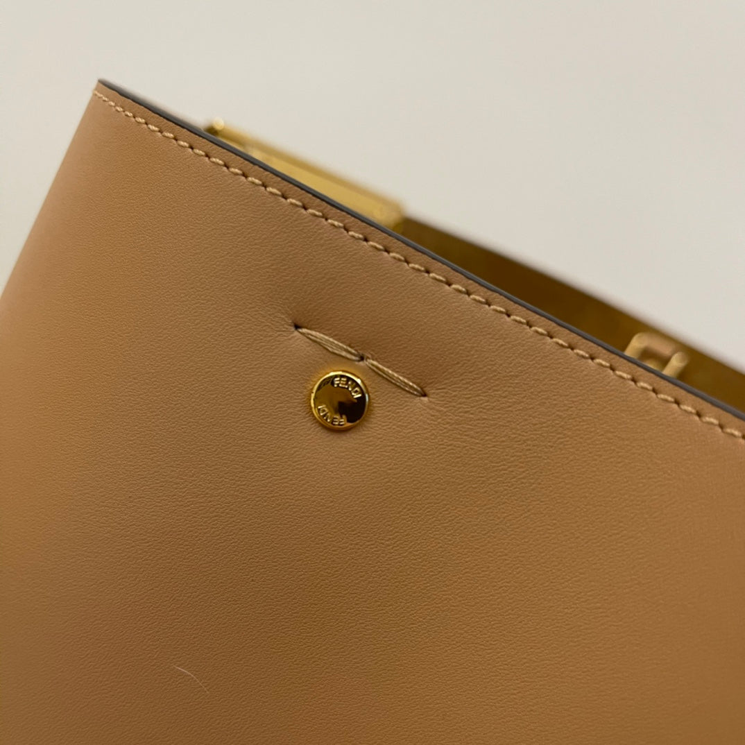 Women's Beige Leather Shoulder Bag with Gold Buckle Hardware
