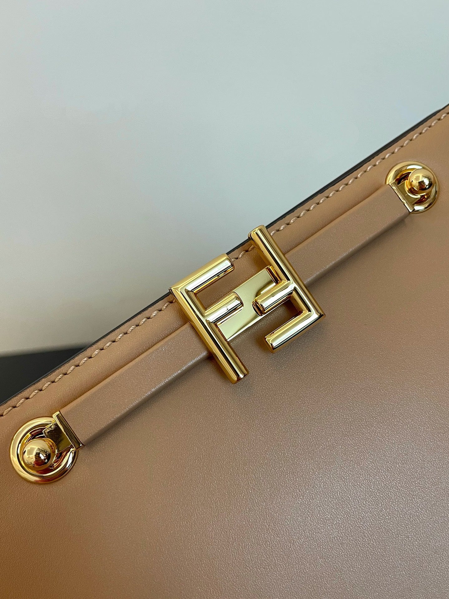 Fendi Touch Leather Shoulder Bag in Beige with Gold Hardware