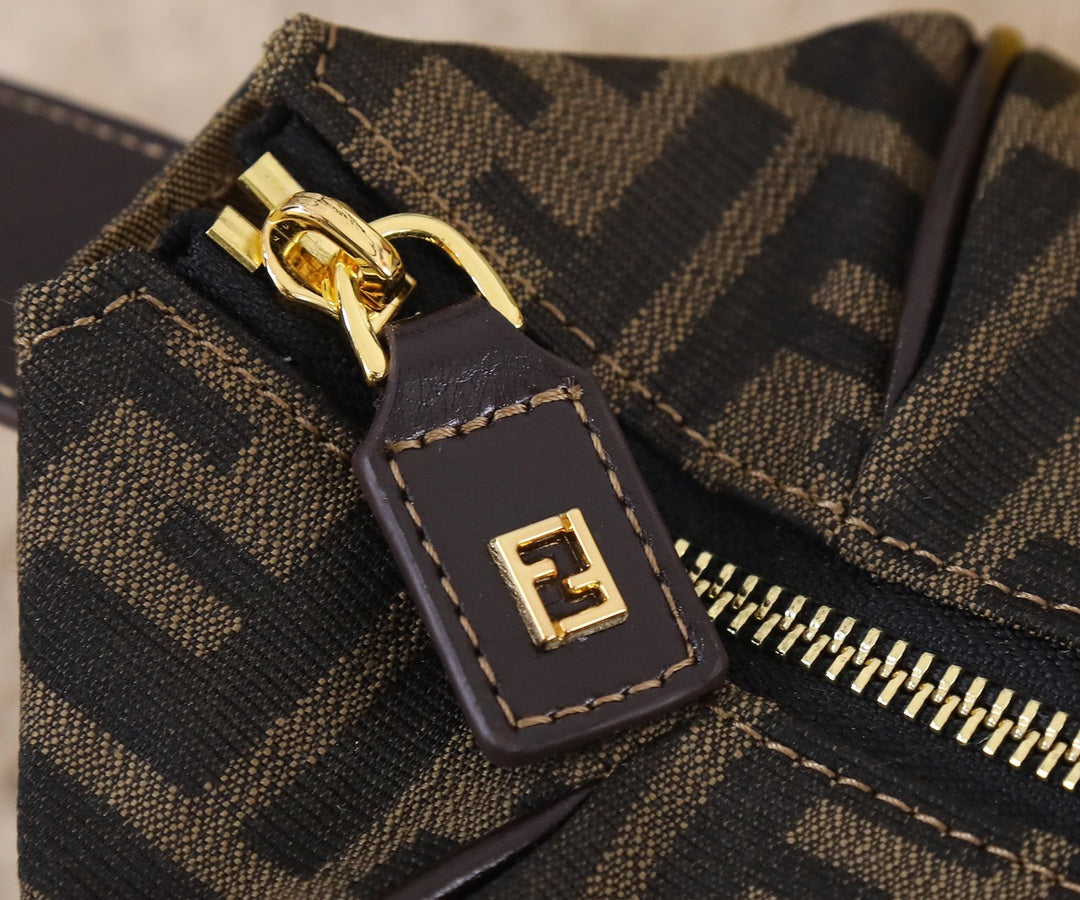 Fendi FF Monogram Canvas Small Boston Bag - Brown with Gold Hardware