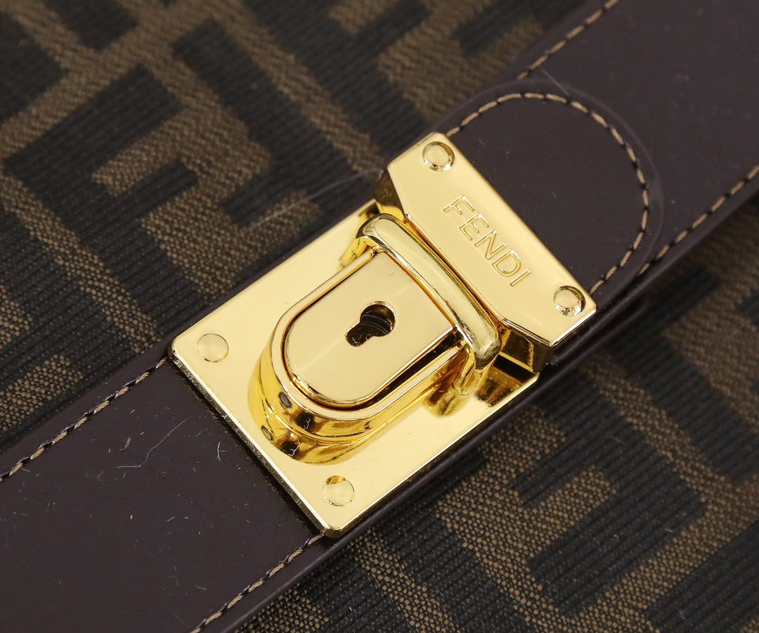 Fendi FF Monogram Canvas Small Boston Bag - Brown with Gold Hardware
