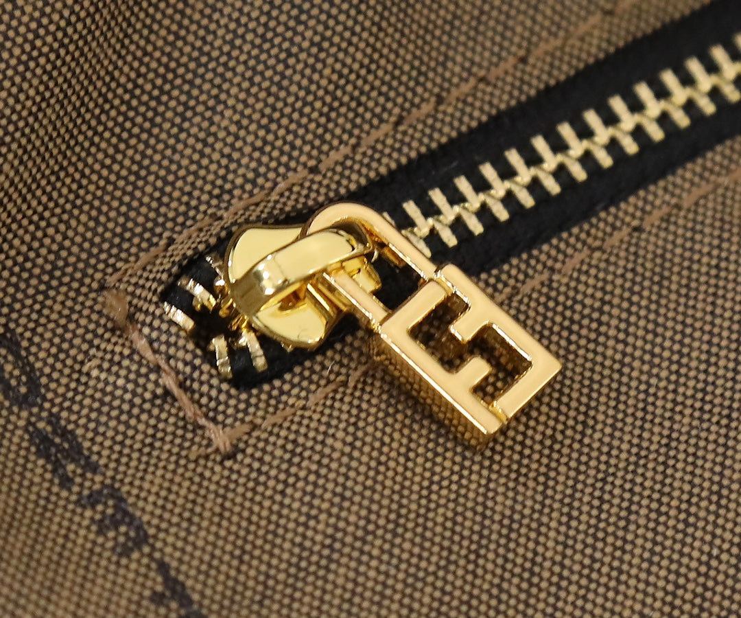 Fendi FF Monogram Canvas Small Boston Bag - Brown with Gold Hardware