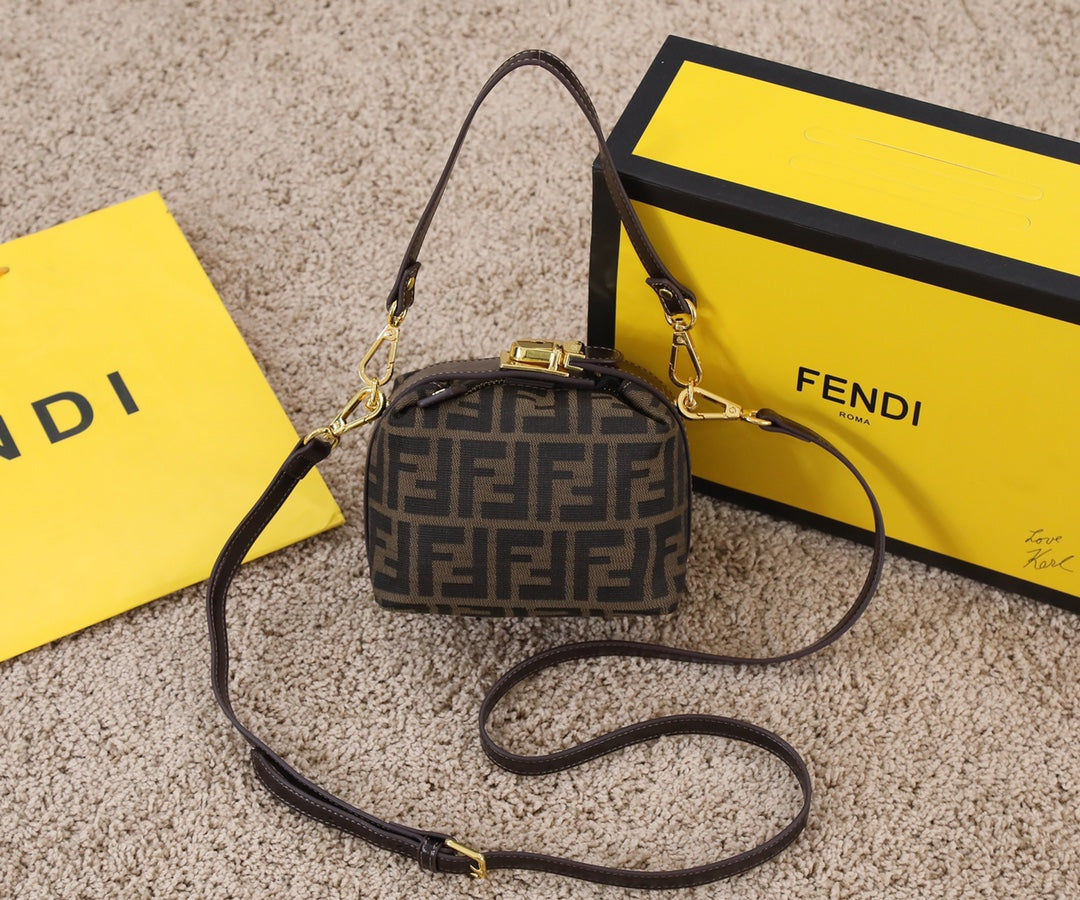 Fendi Zucca Mini Monogram Brown Canvas Crossbody Bag with Gold Hardware