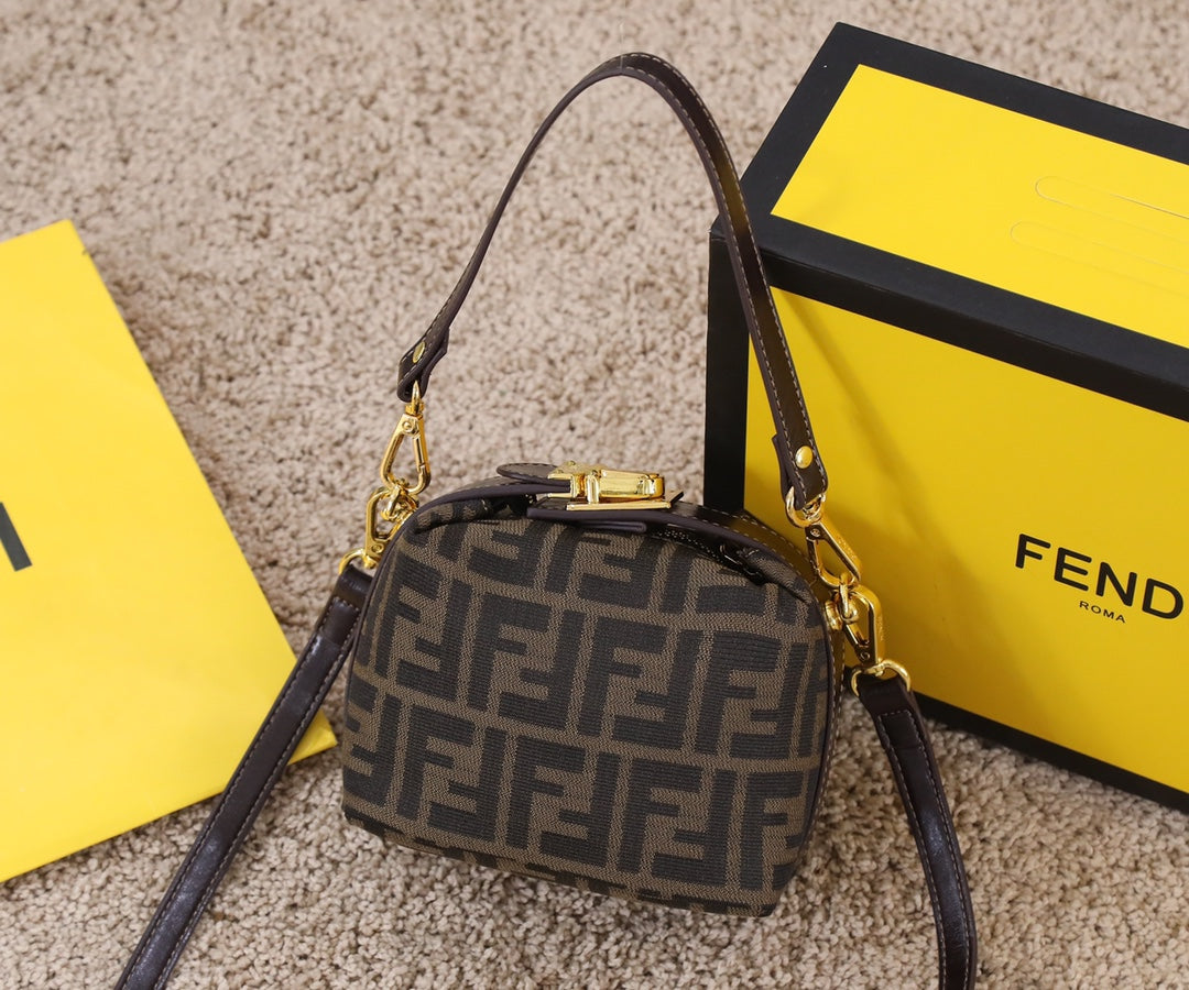 Fendi Zucca Mini Monogram Brown Canvas Crossbody Bag with Gold Hardware