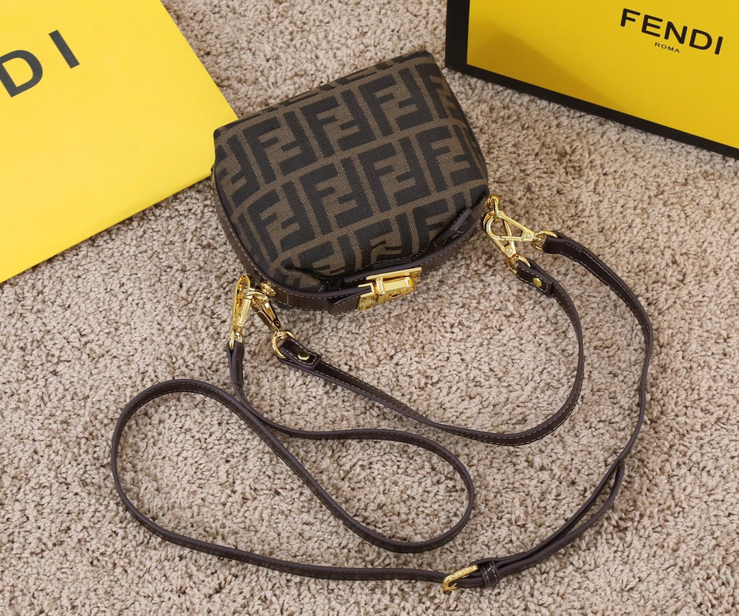 Fendi Zucca Mini Monogram Brown Canvas Crossbody Bag with Gold Hardware