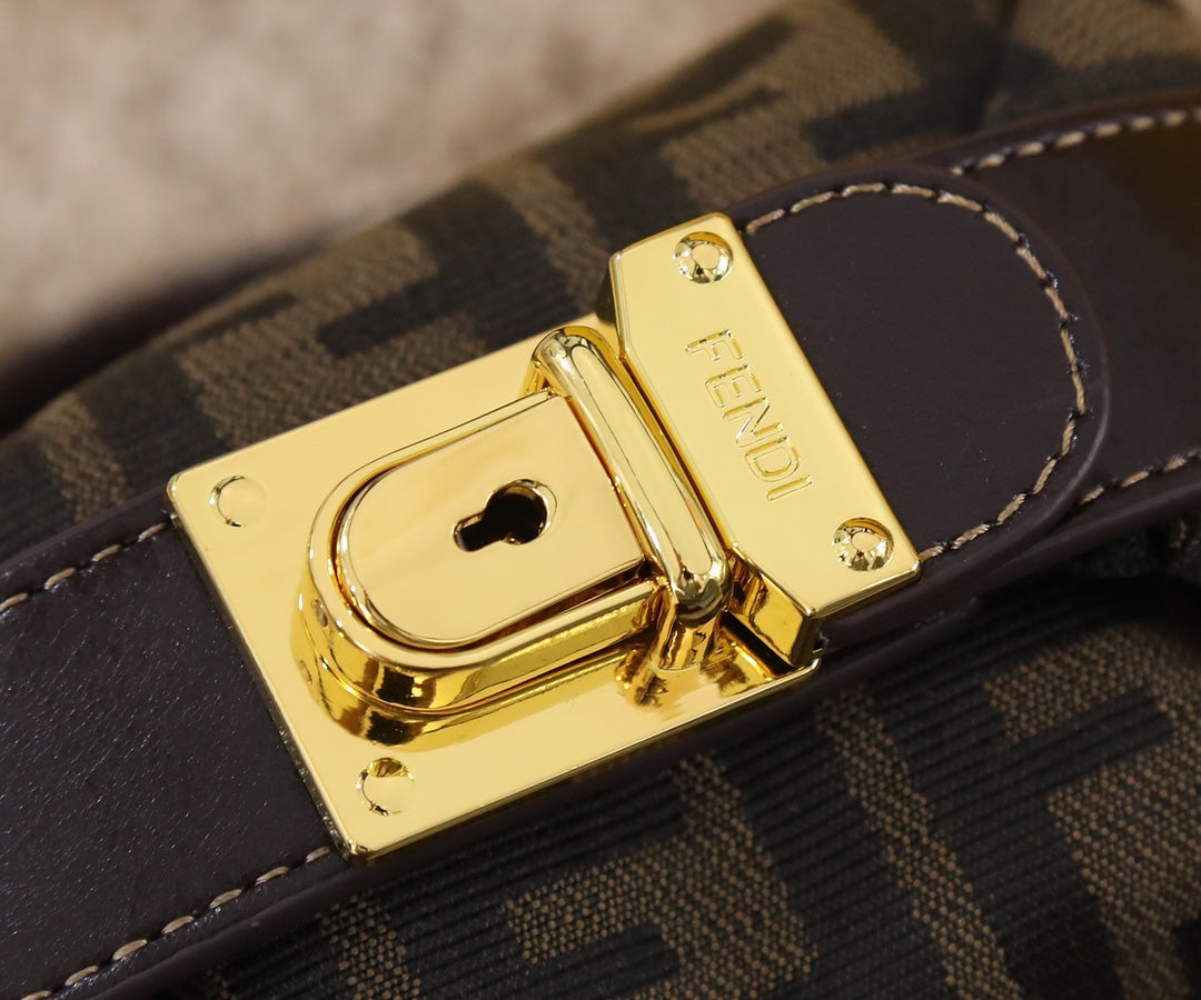 Fendi Zucca Mini Monogram Brown Canvas Crossbody Bag with Gold Hardware