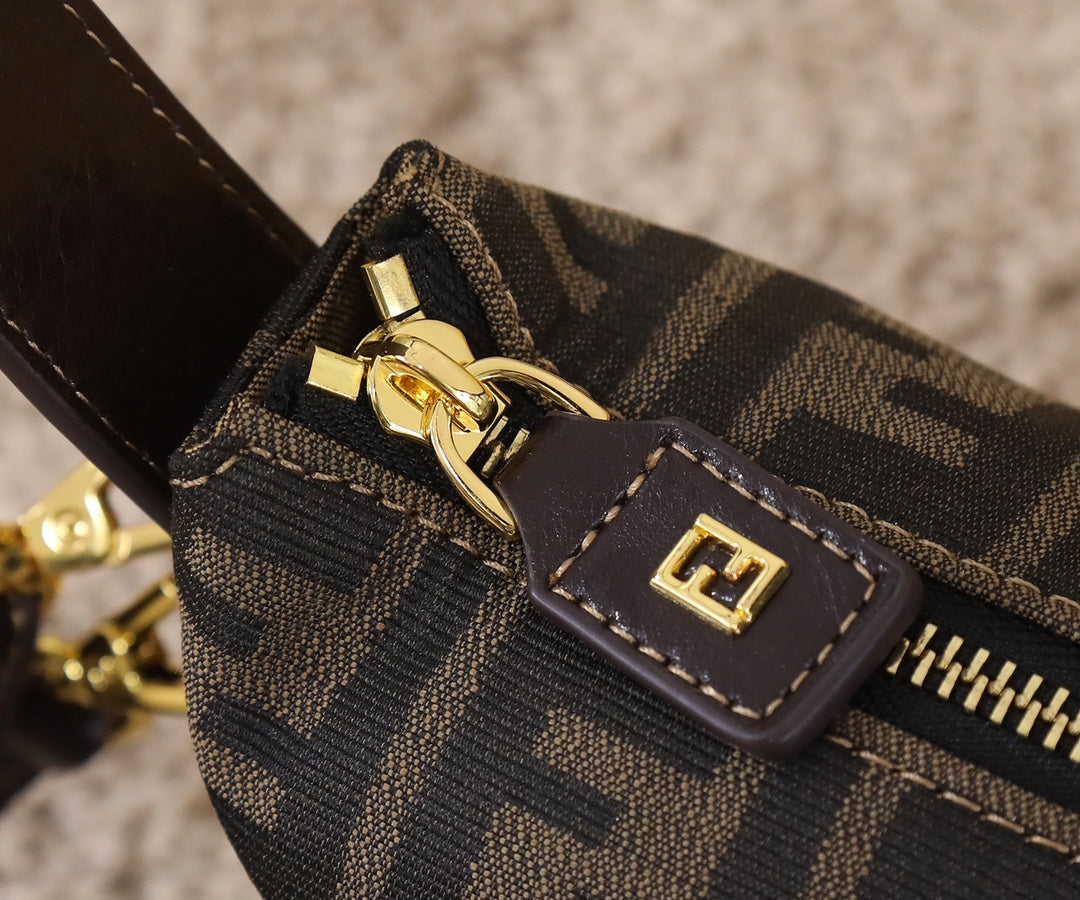 Fendi Zucca Mini Monogram Brown Canvas Crossbody Bag with Gold Hardware
