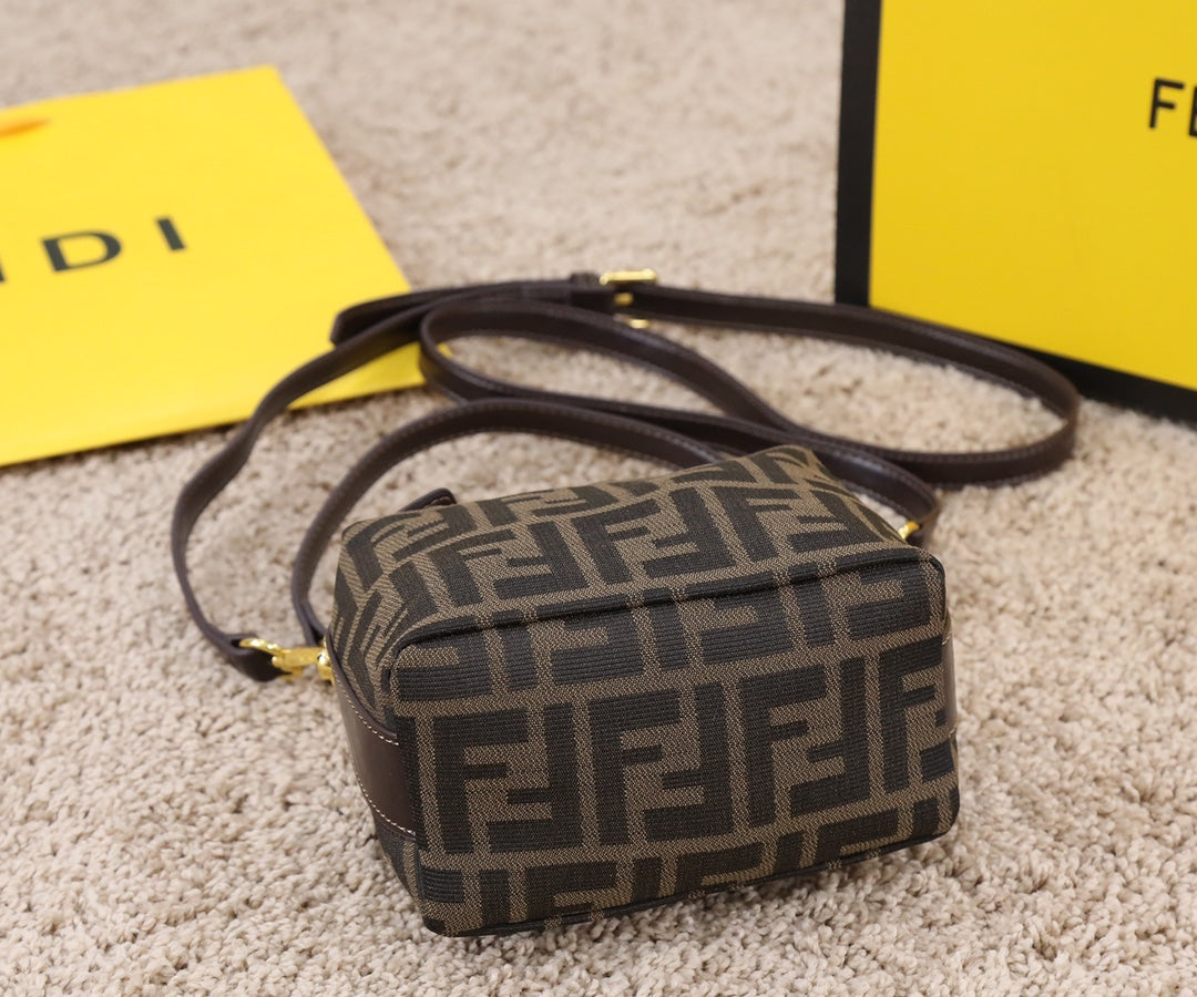 Fendi Zucca Mini Monogram Brown Canvas Crossbody Bag with Gold Hardware