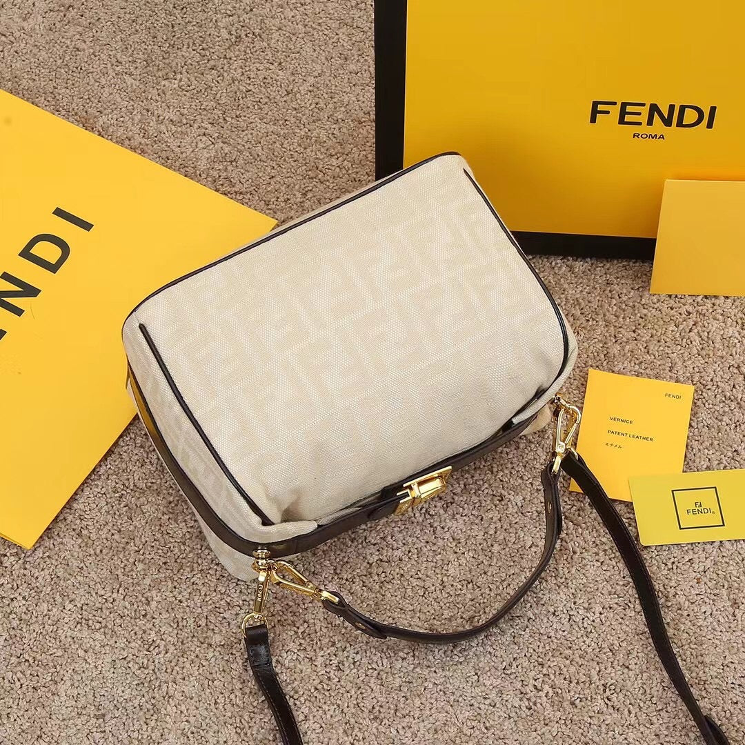 Fendi Women's White Zucca Monogram Canvas Mini Boston Handbag