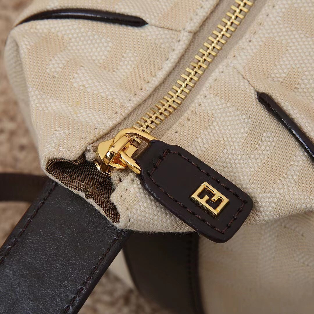 Fendi Women's White Zucca Monogram Canvas Mini Boston Handbag