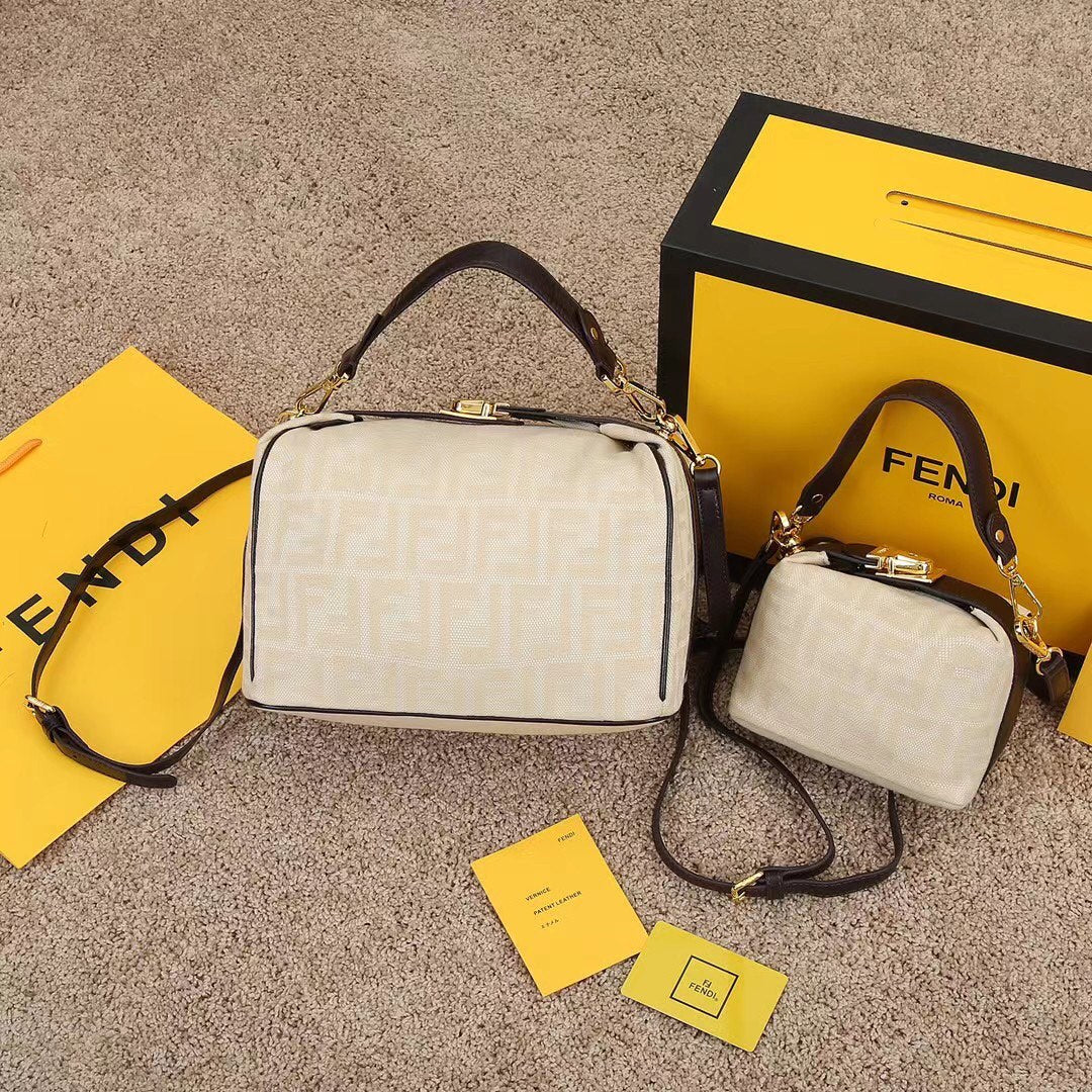 Fendi Women's White Zucca Monogram Canvas Mini Boston Handbag