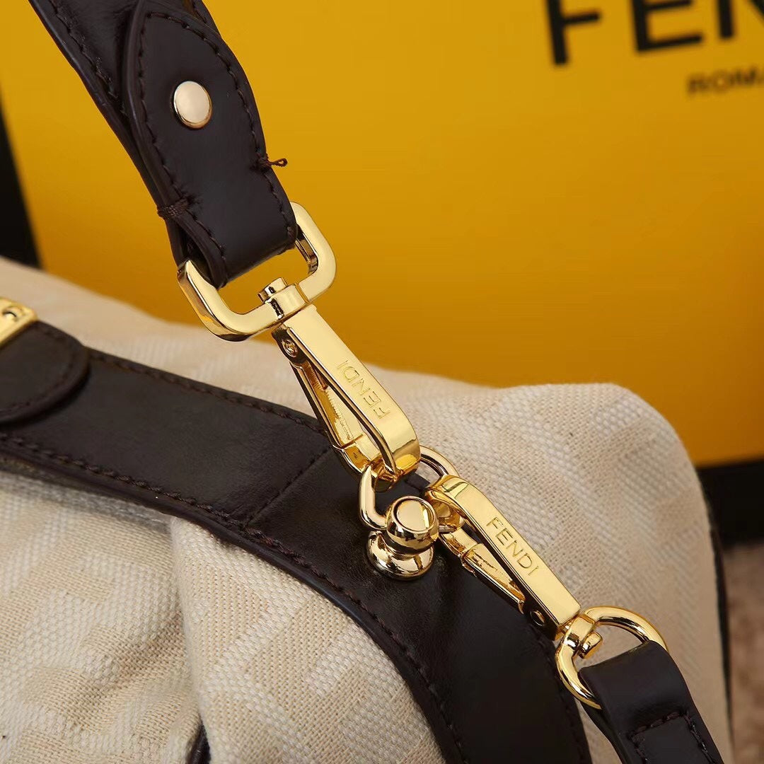 Fendi Women's White Zucca Monogram Canvas Mini Boston Handbag