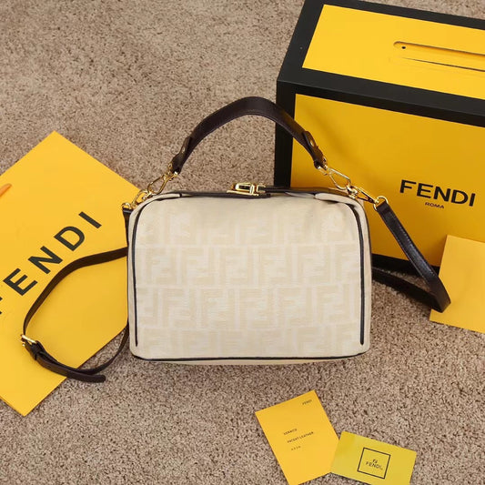 Fendi Women's White Zucca Monogram Canvas Mini Boston Handbag