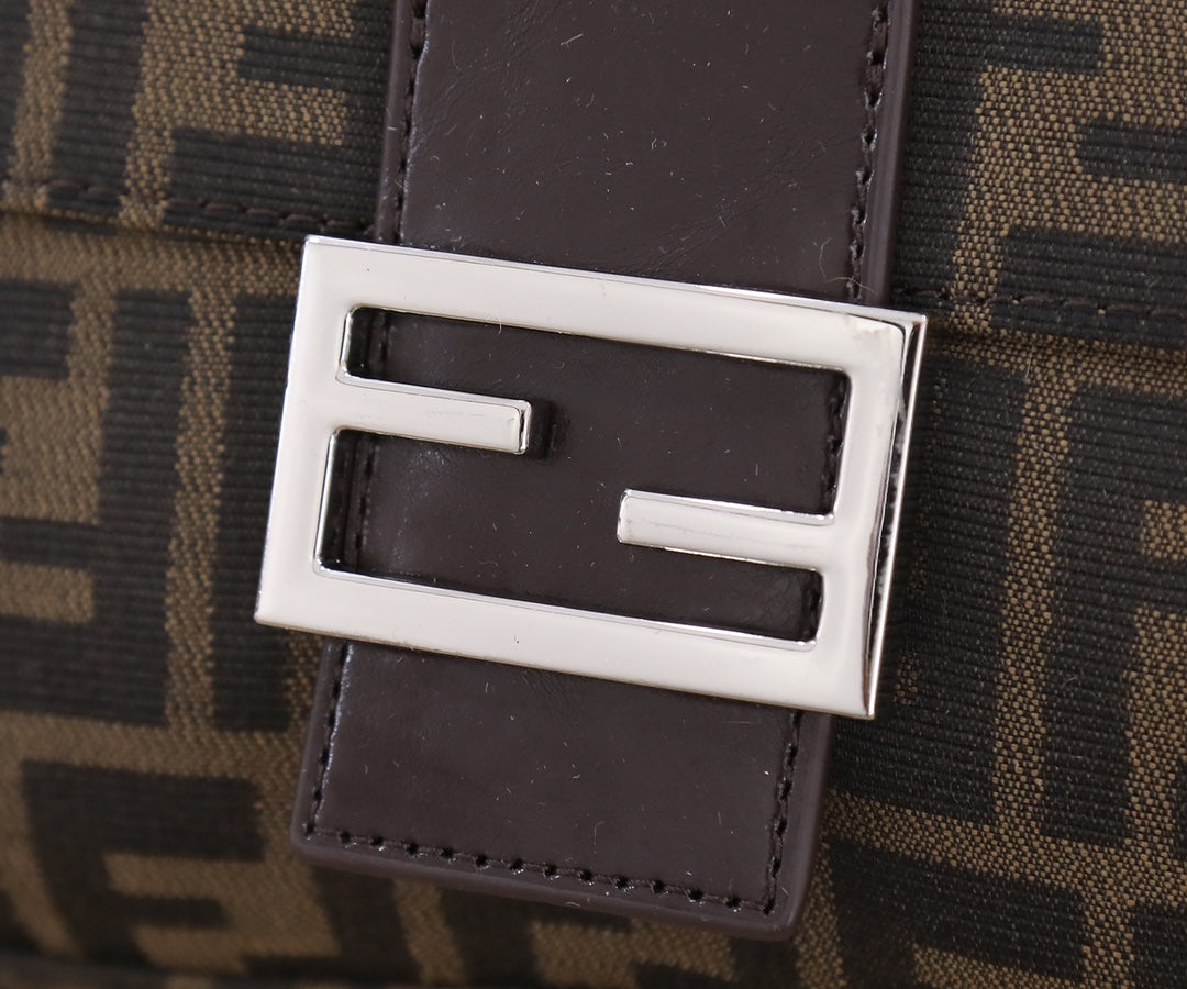 Fendi Baguette Brown Fabric Shoulder Bag with FF Motif