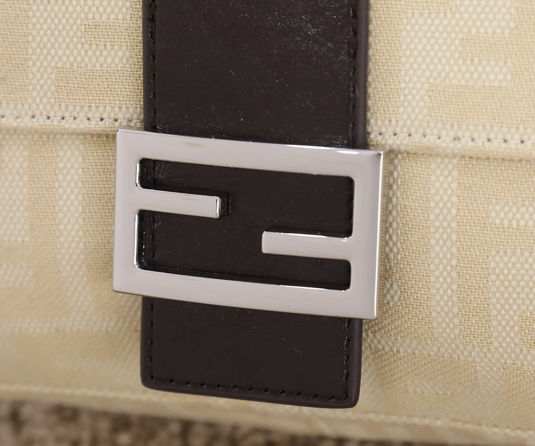 Fendi Baguette FF Monogram Fabric Shoulder Bag - Beige/Cream